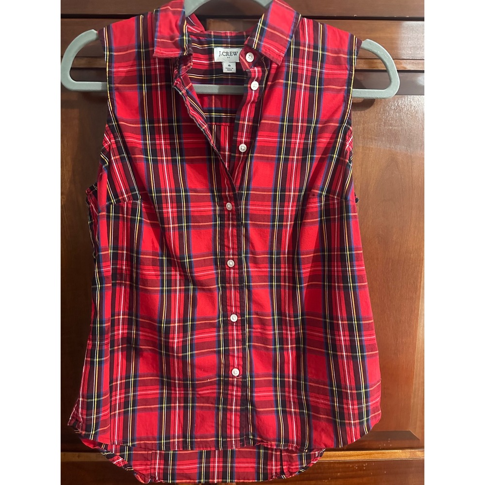 J.Crew Womens Red Plaid Sleeveless Button Down Shirt Stewart Tartan Small